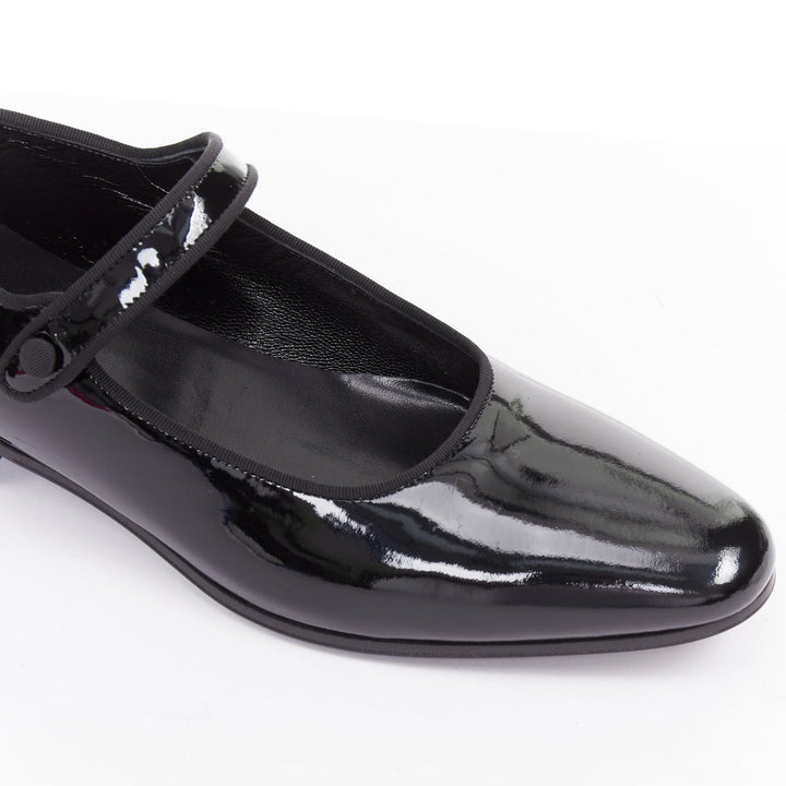 SAINT LAURENT Babies black patent grosgrain trim maryjane flats EU37.5