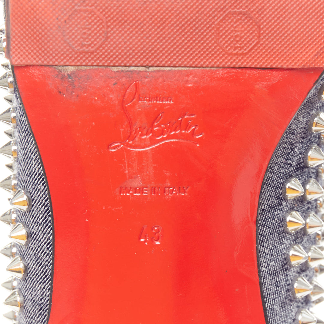 CHRISTIAN LOUBOUTIN Dandelion Spikes blue denim silver spike stud  loafer EU43