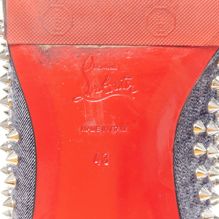 CHRISTIAN LOUBOUTIN Dandelion Spikes blue denim silver spike stud  loafer EU43