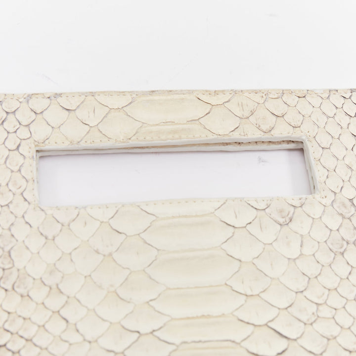 NANCY GONZALEZ cream matte scaled leather front pocket flat shopper tote bag
