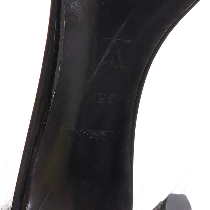 rare LOUIS VUITTON Call Back black patent fur trim LV ankle strap heels EU38.5