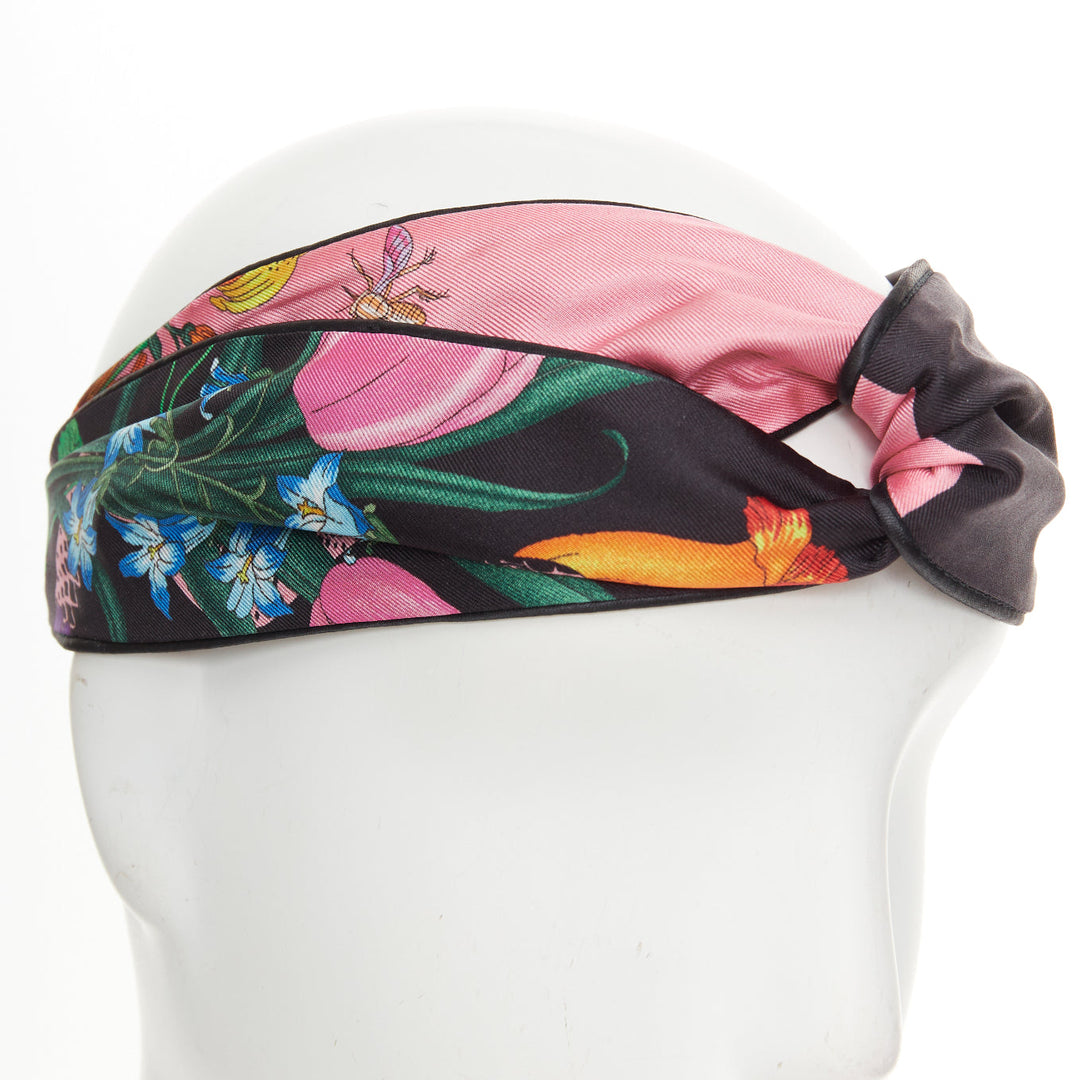 GUCCI 2017 Flora Snake print black silk twisted knot elastic headband turban
