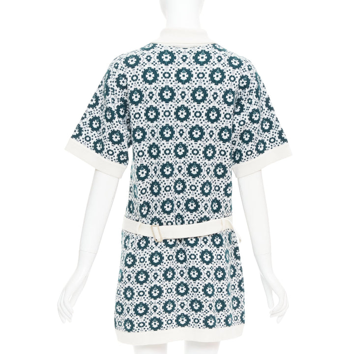 CHANEL 2016 100% cashmere knit green mosaic CC button polo dress FR38 M