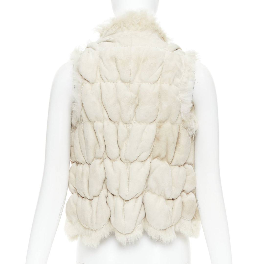 JOSEPH beige lambskin leather fur elastic stitching bolero vest FR36 S