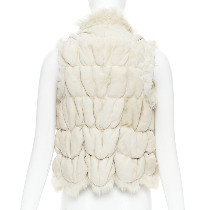 JOSEPH beige lambskin leather fur elastic stitching bolero vest FR36 S