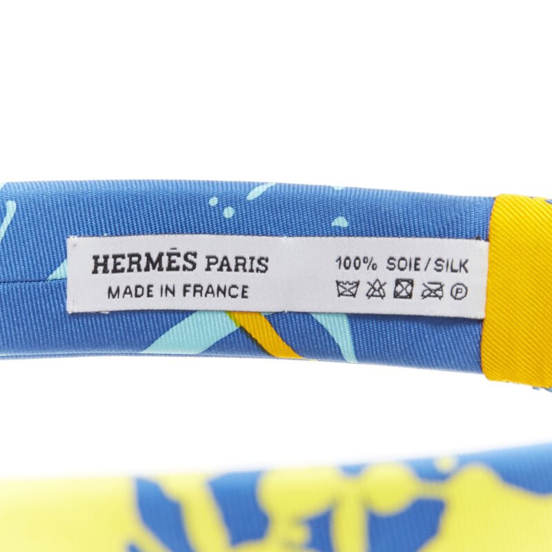 rare HERMES Bandeau Femme Mistinguette 100% silk blue yellow adjustable headband