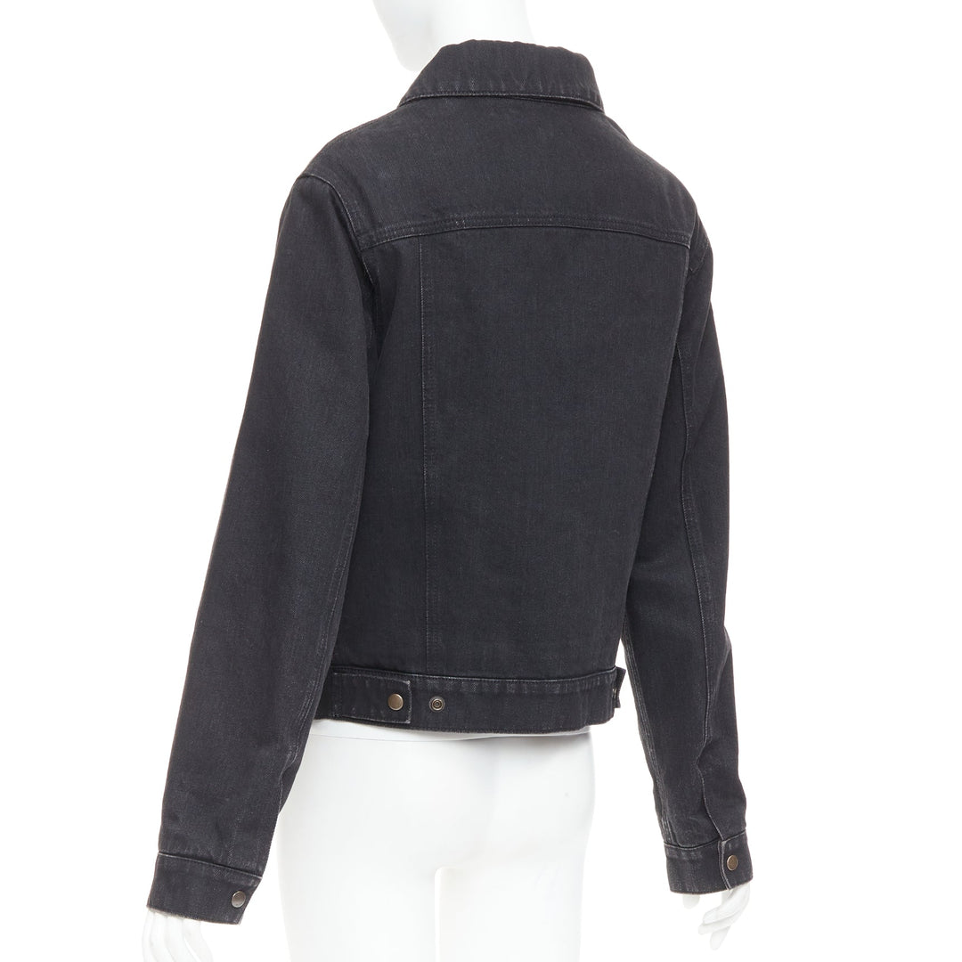 SAINT LAURENT 2018 black classic washed denim snap buttons trucker jacket M