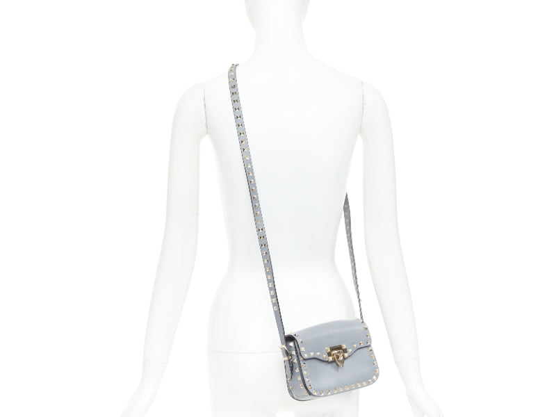 VALENTINO Rockstud light blue silver studs turnlock crossbody shoulder bag