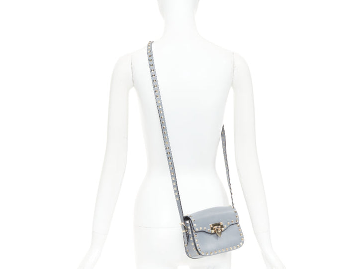 VALENTINO Rockstud light blue silver studs turnlock crossbody shoulder bag