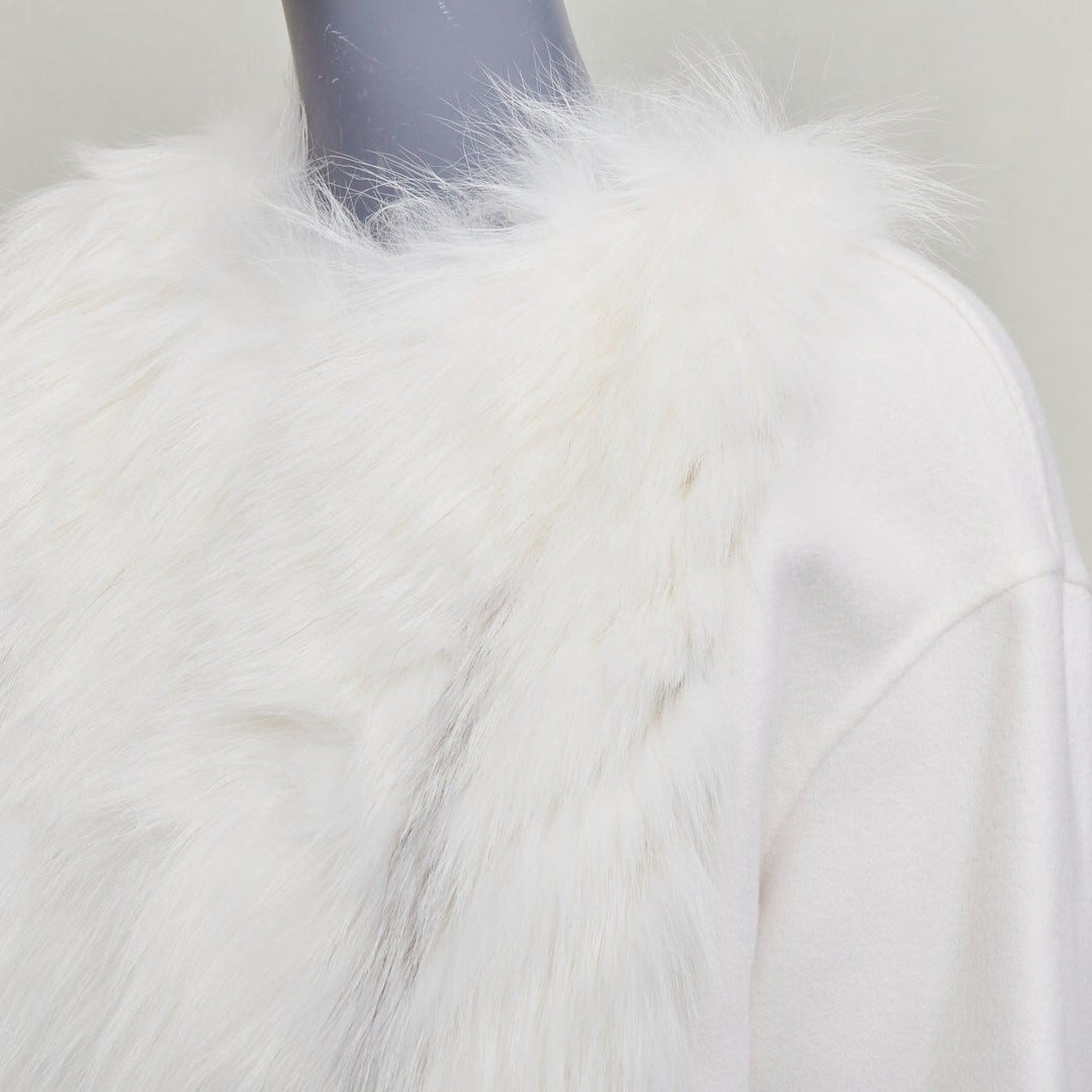 FENDI cream fox fur double faced cashmere long coat IT36 XXS