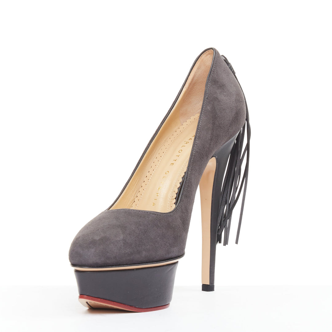 CHARLOTTE OLYMPIA Dark Horse tassel tail grey suede platform pumps EU37.5