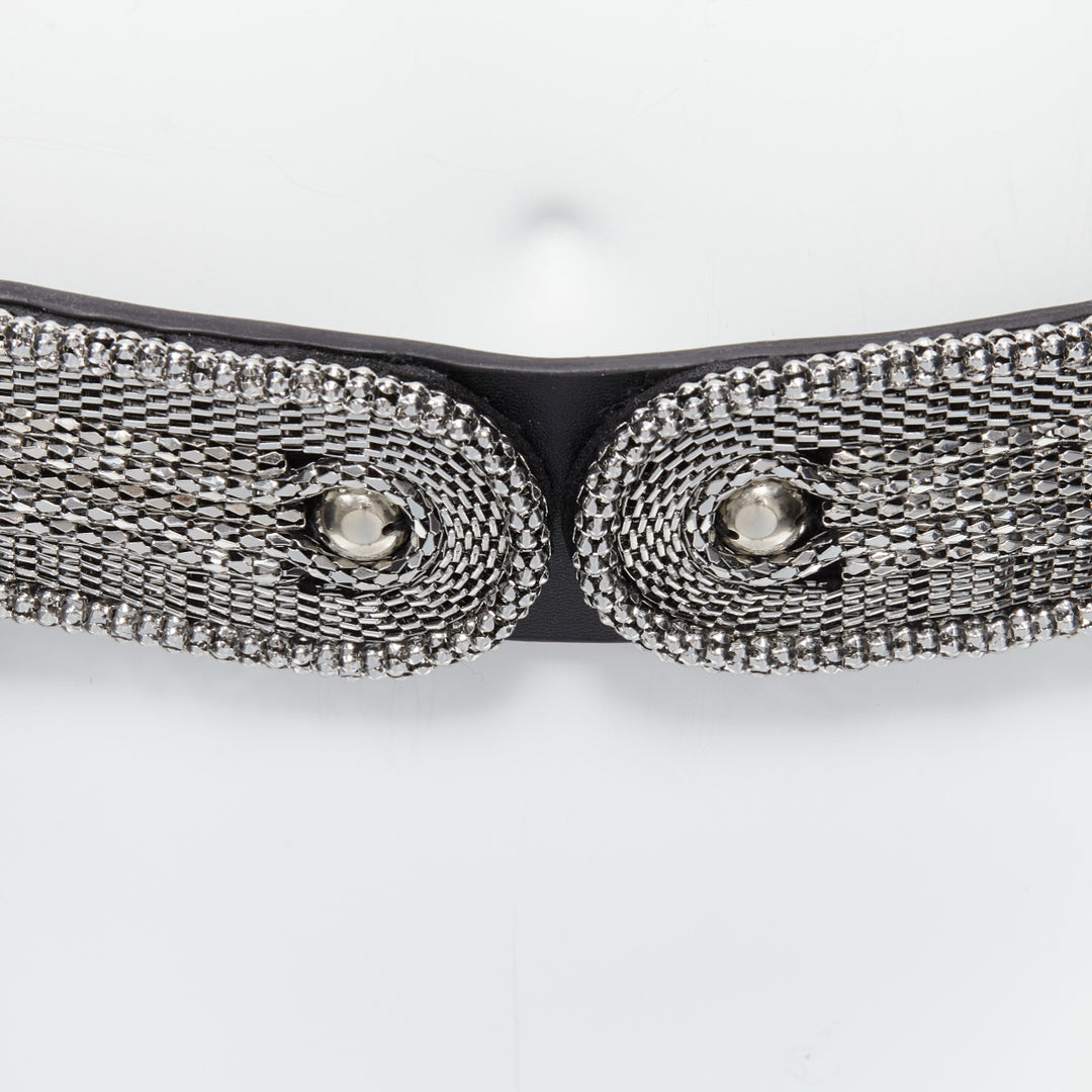 CHRISTOPHER KANE 2023 silver dangling chain black leather statement waist belt S