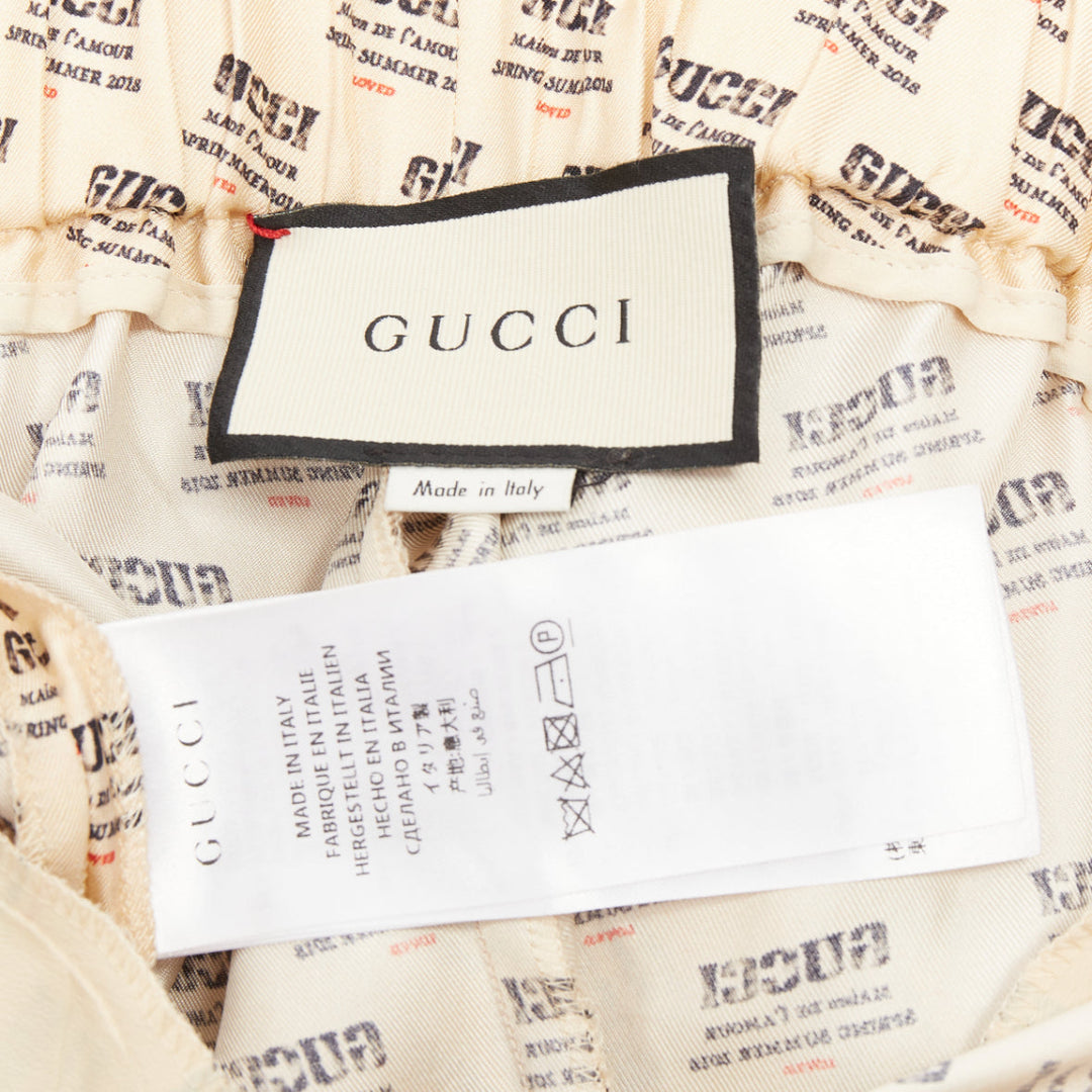 GUCCI  2017 100% silk beige invite stamp logo monogram pajama pants IT38 XS