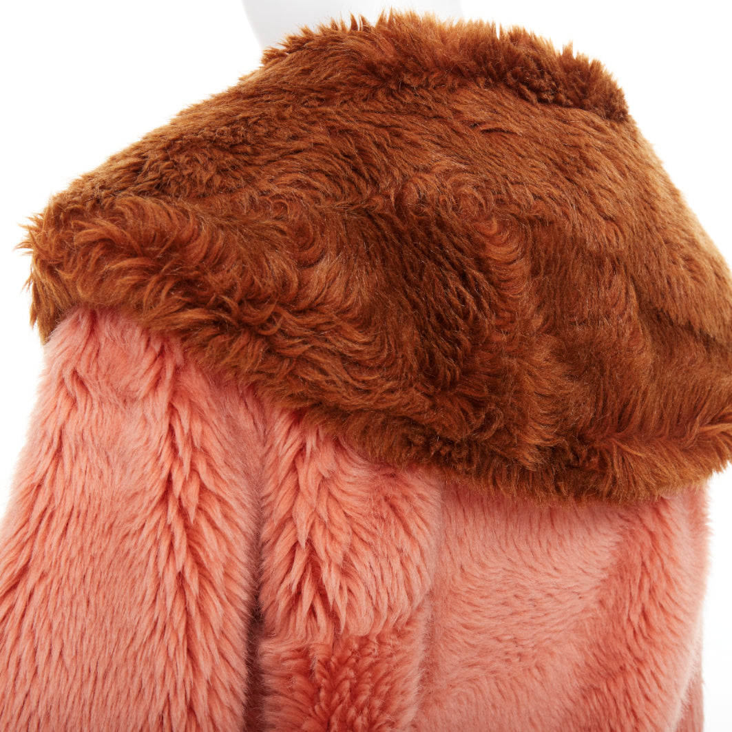 MIU MIU 2017 Runway orange brown XL flower button faux fur oversize coat IT36 XS