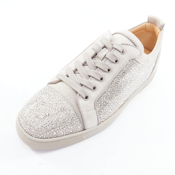 CHRISTIAN LOUBOUTIN Louis Junior Strass Flat silver crystal grey sneaker EU44