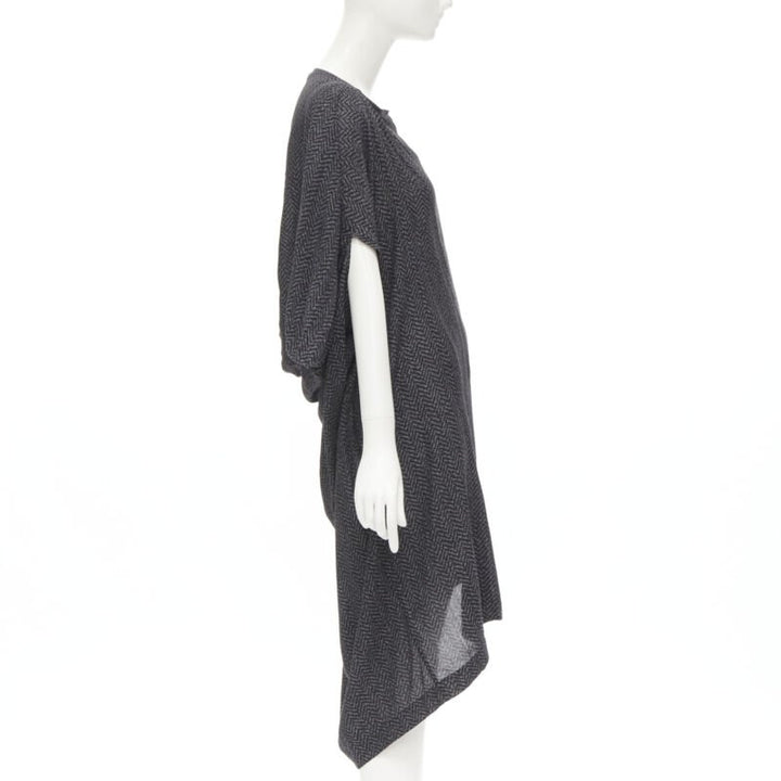 COMME DES GARCONS 1980's Vintage grey chevron asymmetric draped cocoon dress