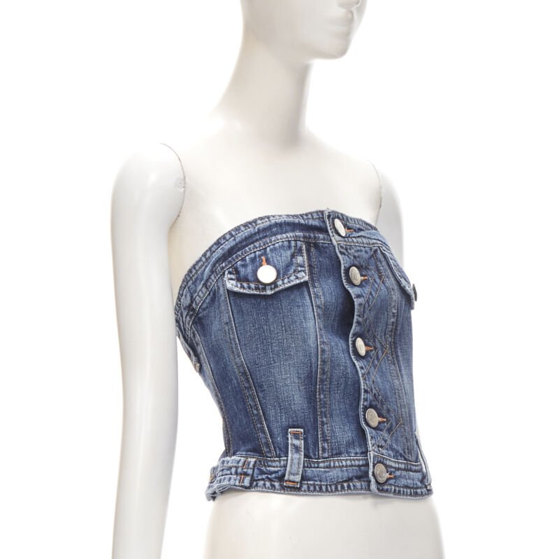 dsquared2 corset denim dress Dsquared2 Corset Denim Mini Dress In Blue - 25% Off