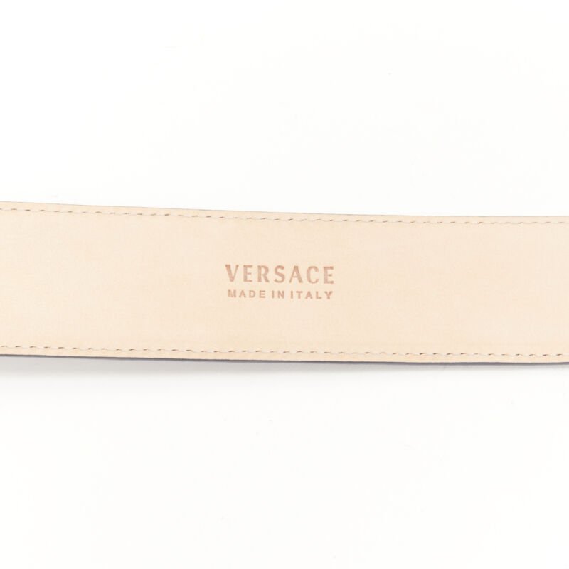 VERSACE $1200 La Medusa silver buckle blue scaled leather belt 110cm 42-46"