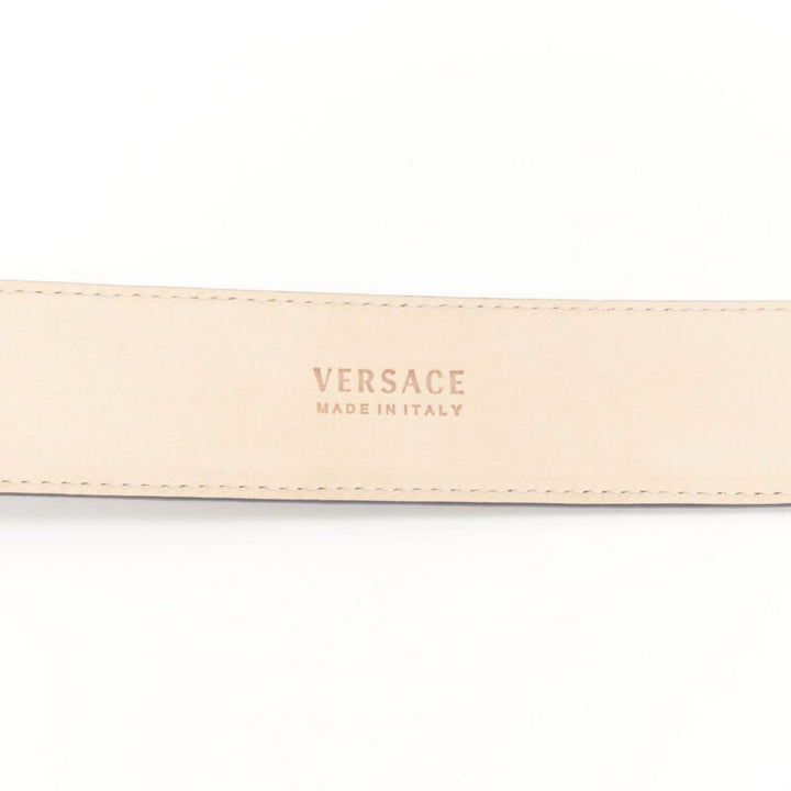 VERSACE $1200 La Medusa silver buckle blue scaled leather belt 110cm 42-46"