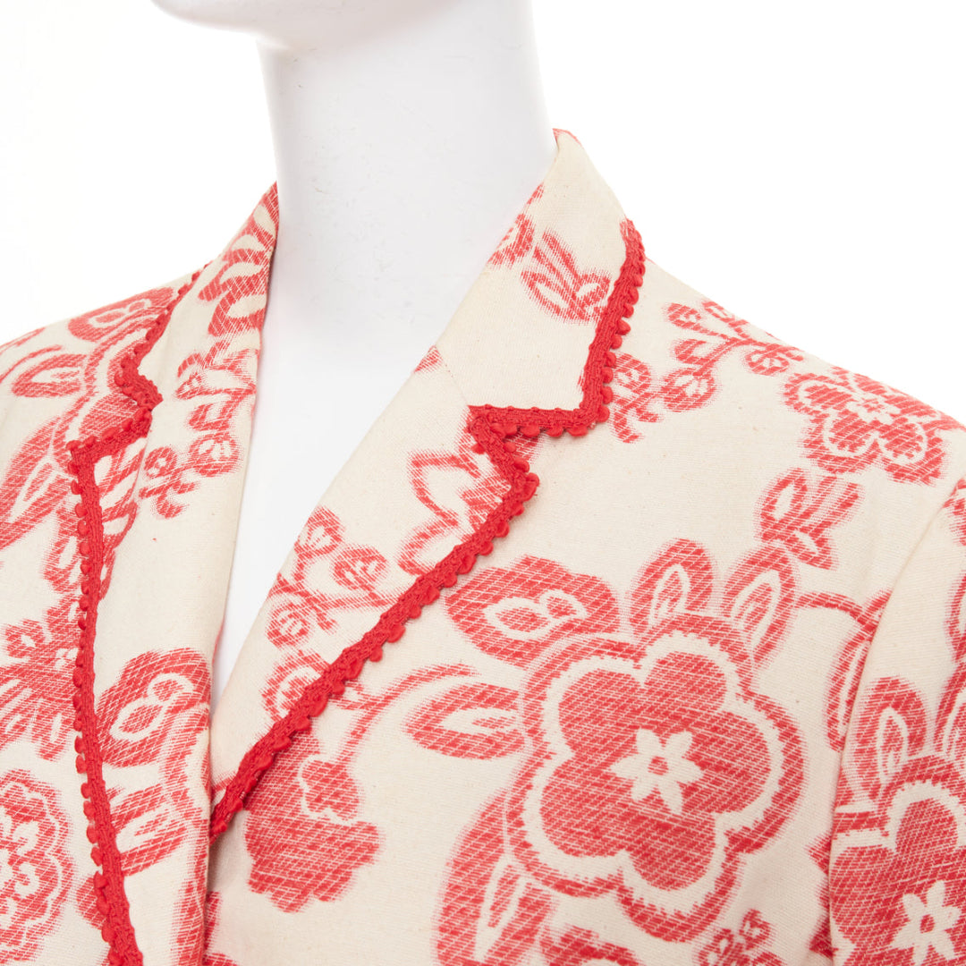 MOSCHINO Cheap and Chic beige red floral tapestry jacquard button coat IT46 XL