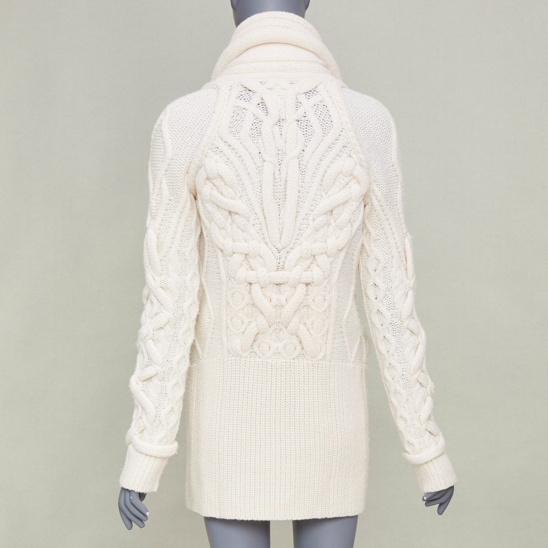 GIVENCHY 2011 strategic chunky cable knit cream cowl neck long cardigan top XS