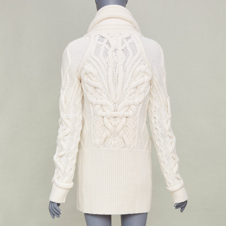 GIVENCHY 2011 strategic chunky cable knit cream cowl neck long cardigan top XS