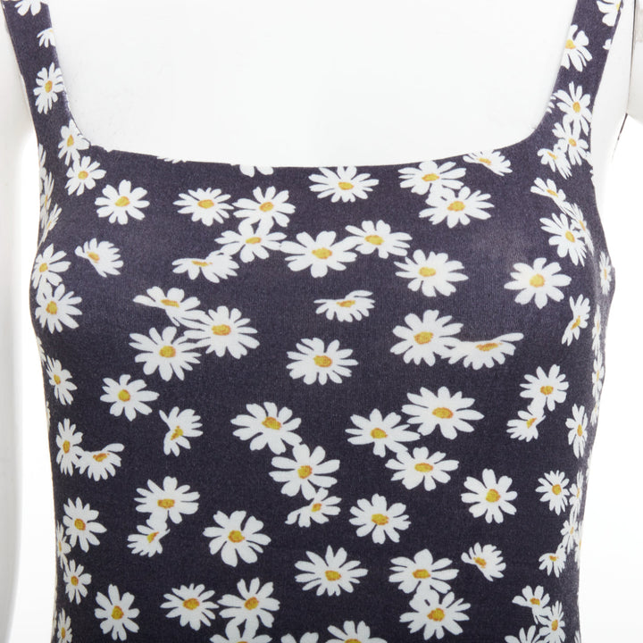REFORMATION Becky black yellow tencel daisy print double layer mini dress XS