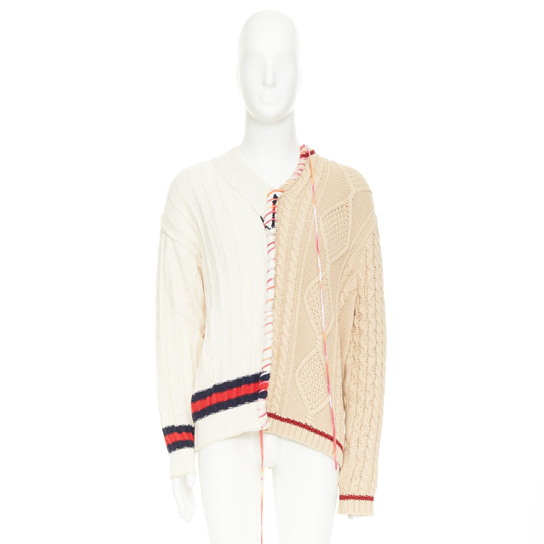 LIAM HODGES 2020 deconstructed split mixed cable knit laced sweater XL