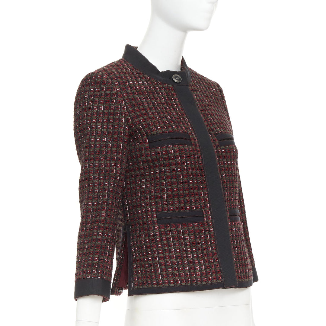 CHANEL 15A Runway burgundy green wool tweed 4 pocket jacket FR36 S
