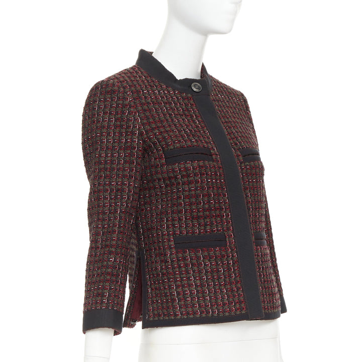 CHANEL 15A Runway burgundy green wool tweed 4 pocket jacket FR36 S