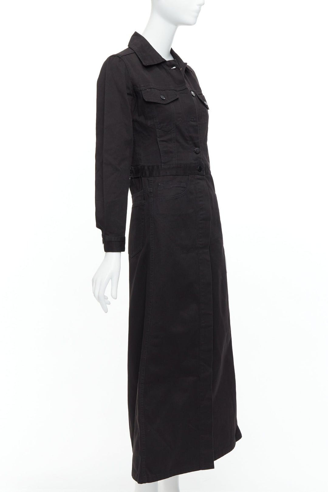 MAISON MARGIELA Line 6 Vintage black cotton carpenter midi dress IT38 XS