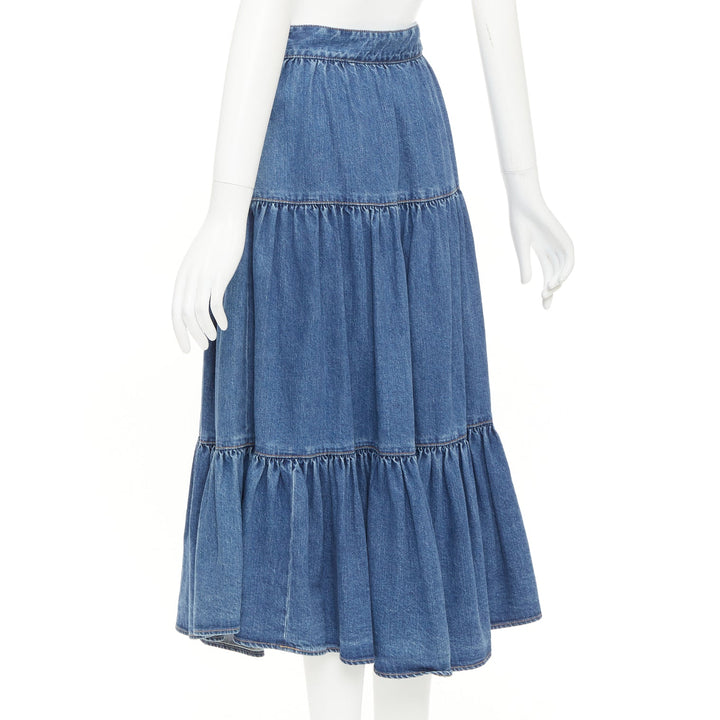 CELINE W_JS_013 S060 5021 07UW Midi Prairie lightweight denim midi skirt 26"