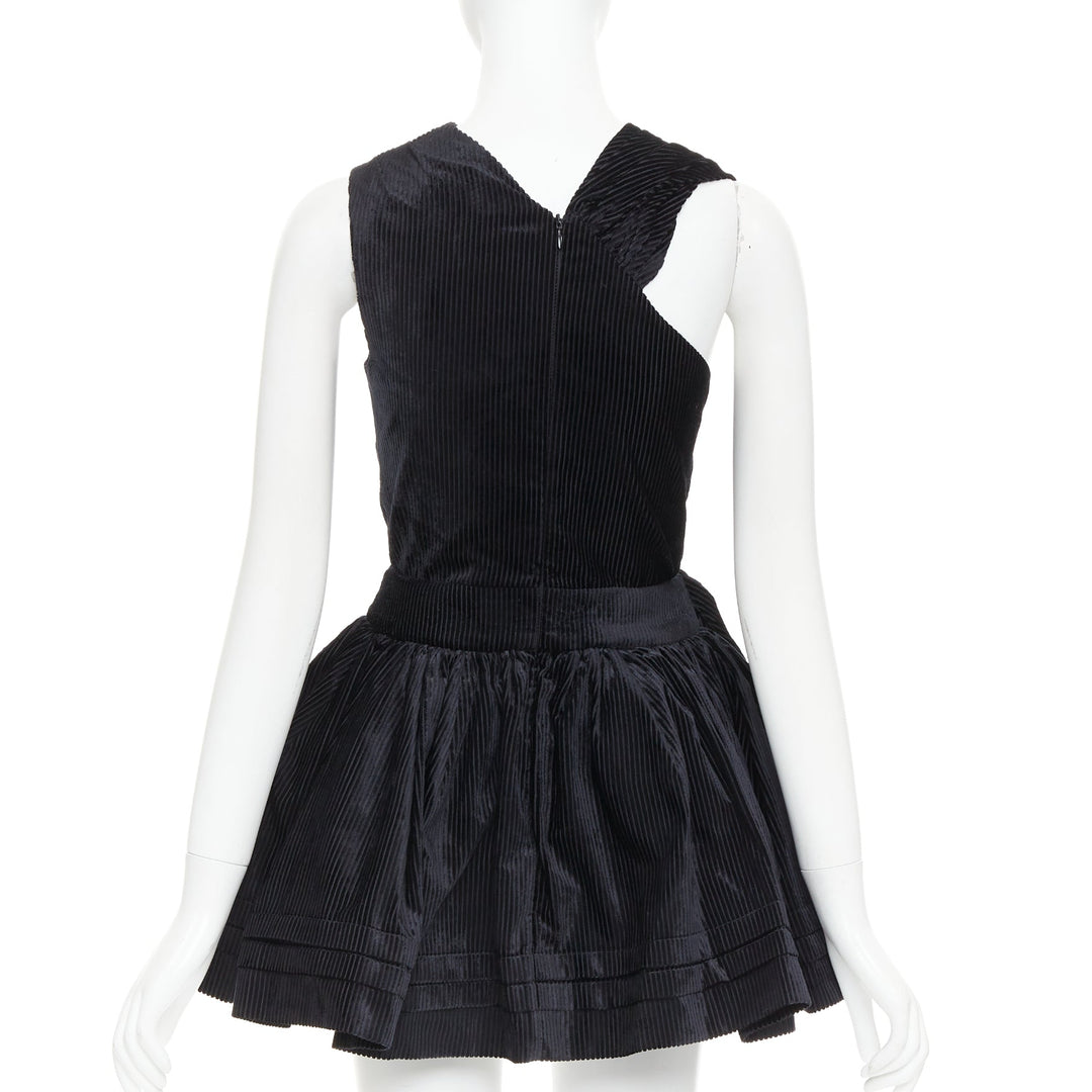 SHUSHU TONG Tuck Edge Sloping black corduroy fit flare dress UK6 XS