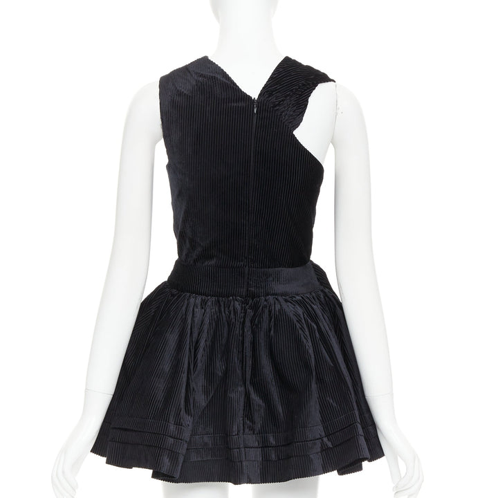 SHUSHU TONG Tuck Edge Sloping black corduroy fit flare dress UK6 XS