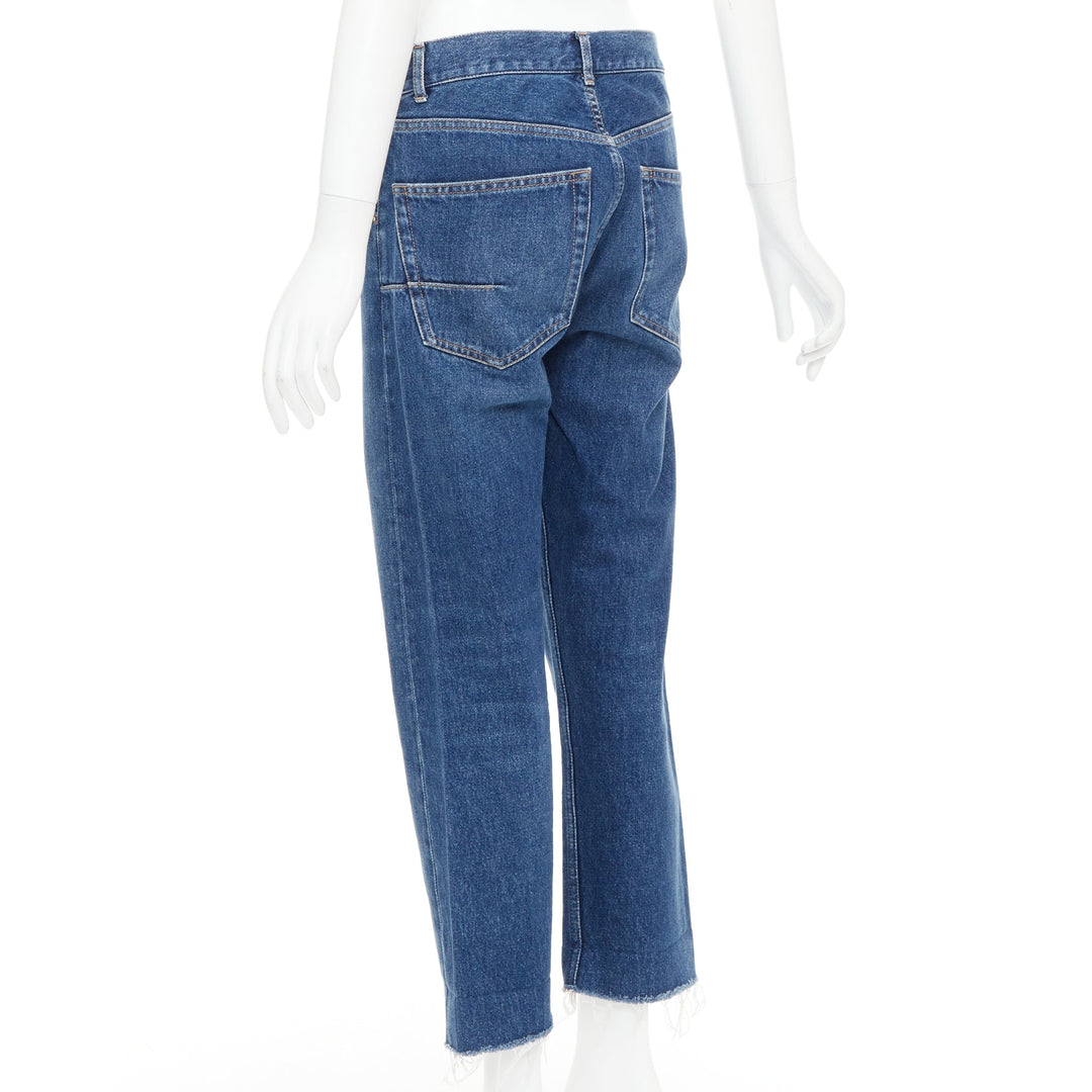 CHRISTIAN DIOR blue washed darted pockets frayed hem wide cropped jeans FR32 XXS