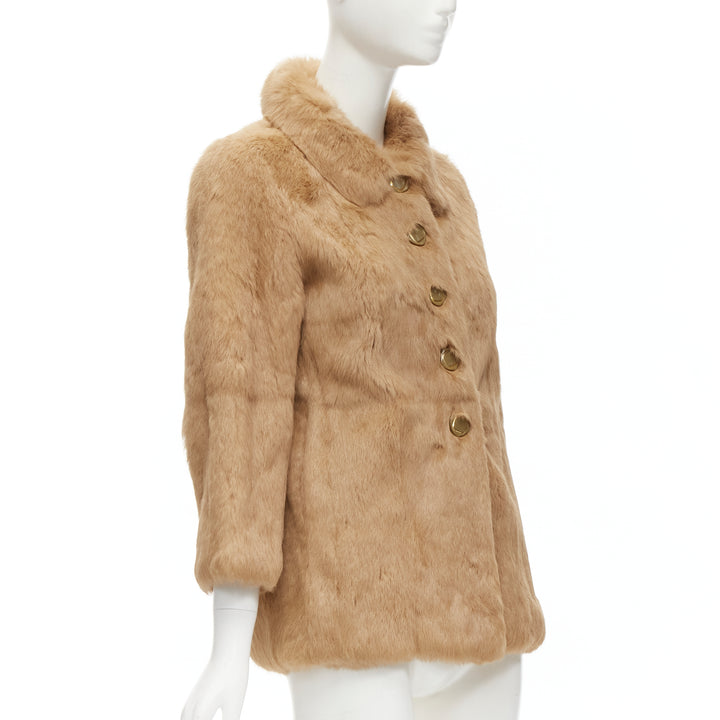 APC tan brown genuine fur gold-tone buttons winter coat jacket XS