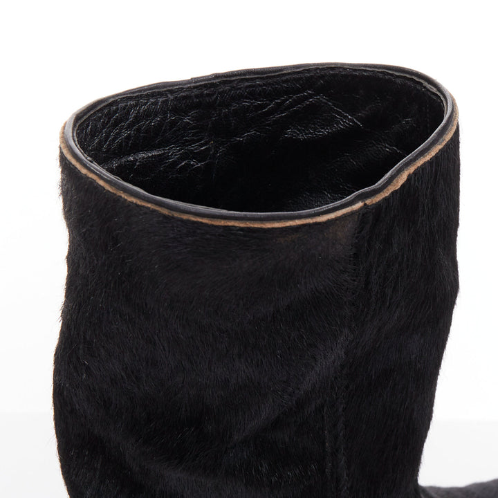 JUNYA WATANABE 2017 black calf hair panelled round toe combat boots S EU37