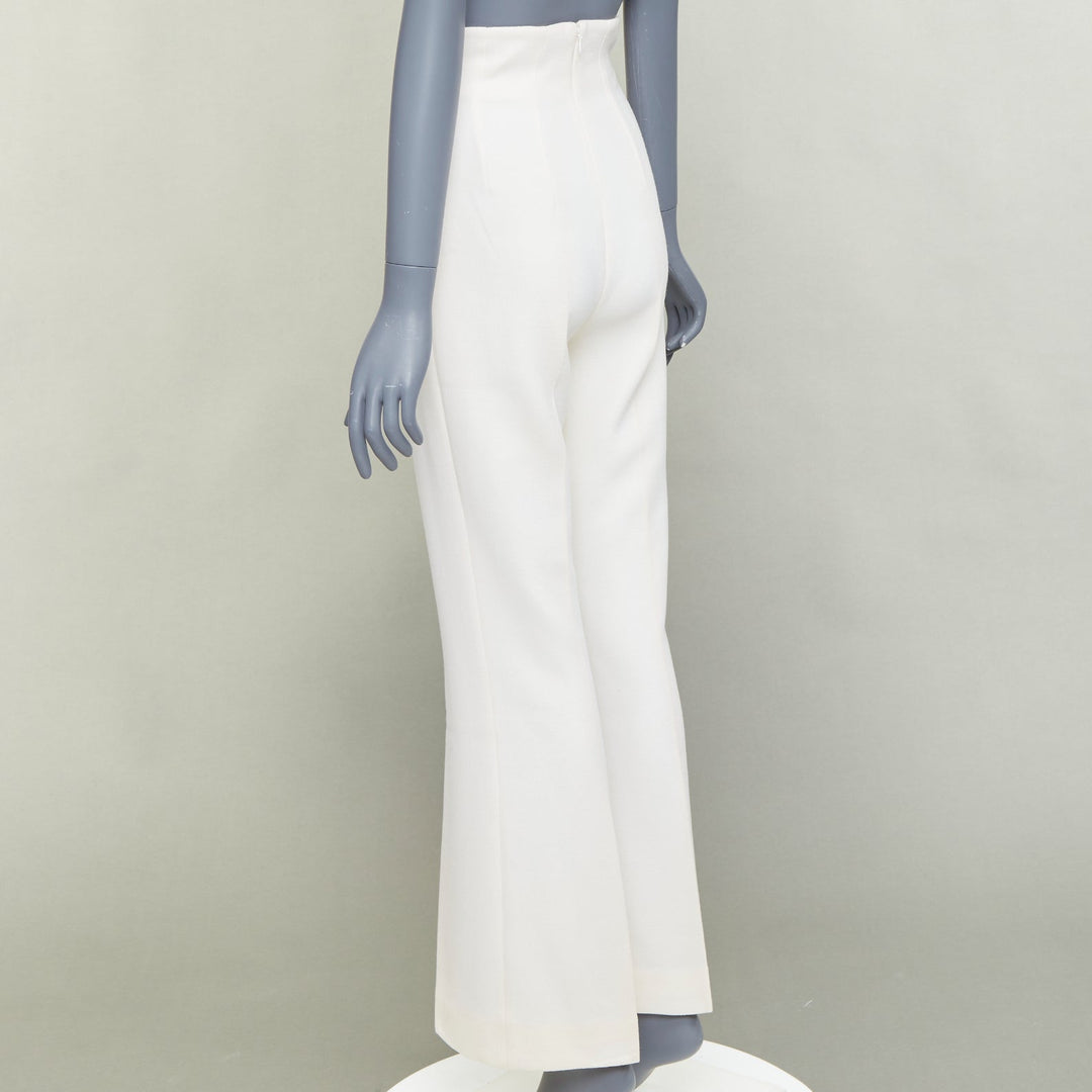 EMILIA WICKSTEAD ivory wool crepe high waisted kick flared pants US6 M
