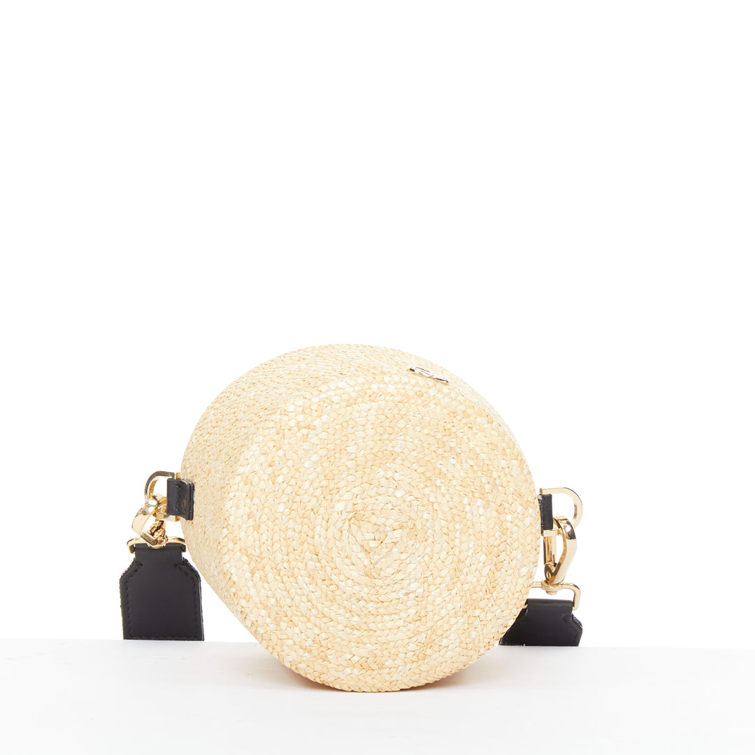 MAISON MICHEL 2024 Cassie Bucket beige raffia nylon monogram strap crossbody bag