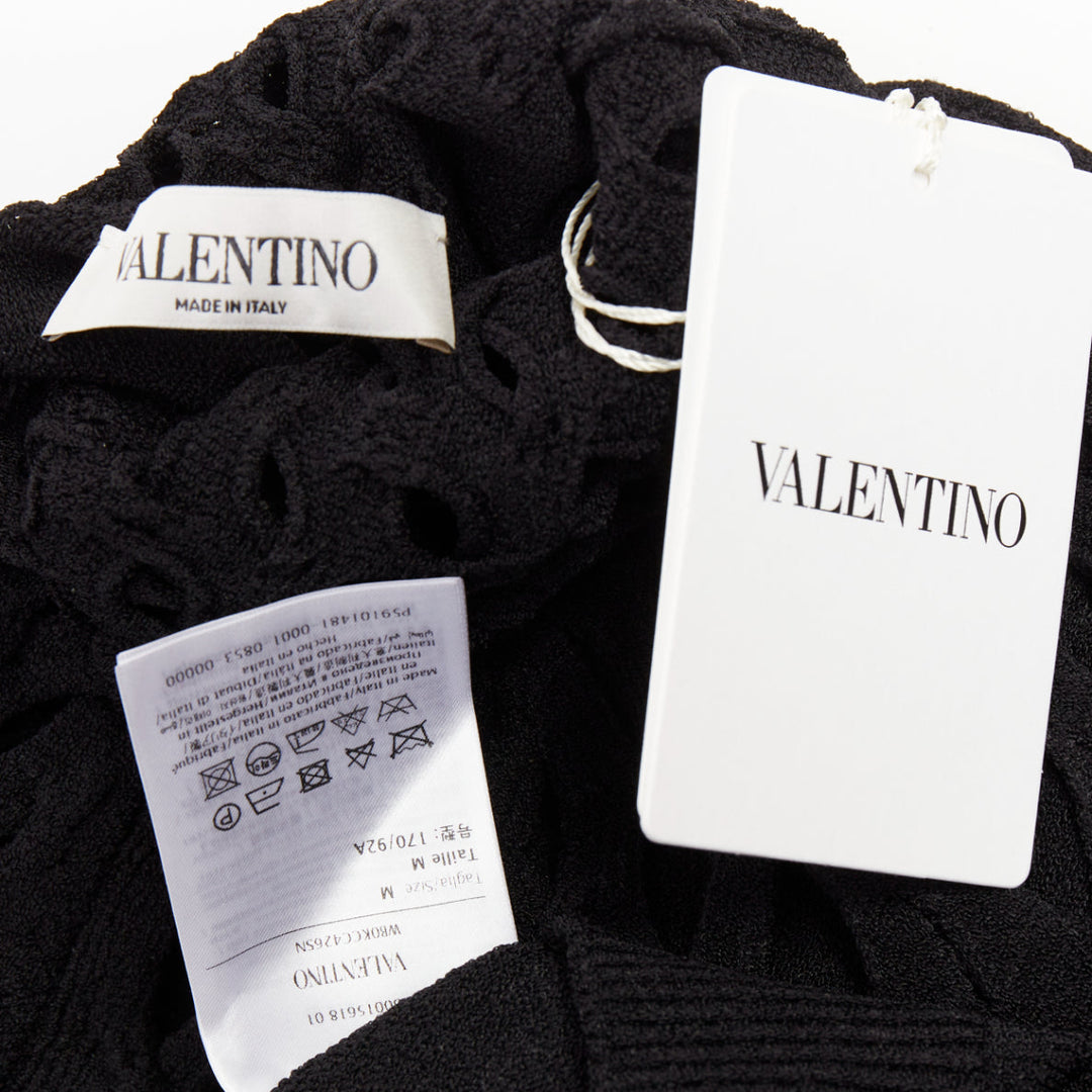 VALENTINO Piccioli 2021 black diamond lattice open-work knit turtleneck  M