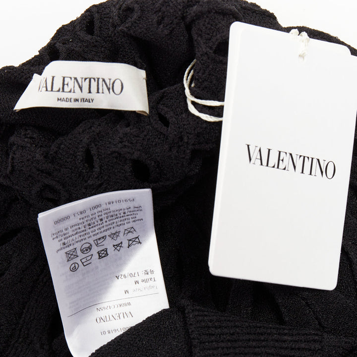VALENTINO Piccioli 2021 black diamond lattice open-work knit turtleneck  M