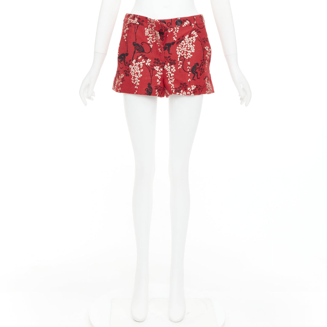 RED VALENTINO red monkey floral cotton blend jacquard mini shorts IT38 XS