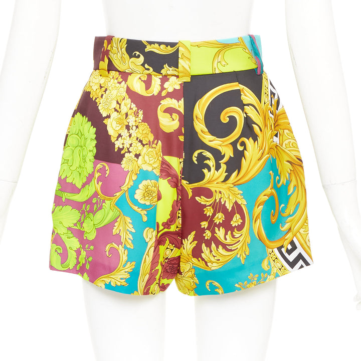 VERSACE cyan burgundy pink baroque print mixed printed high waist shorts IT38 XS