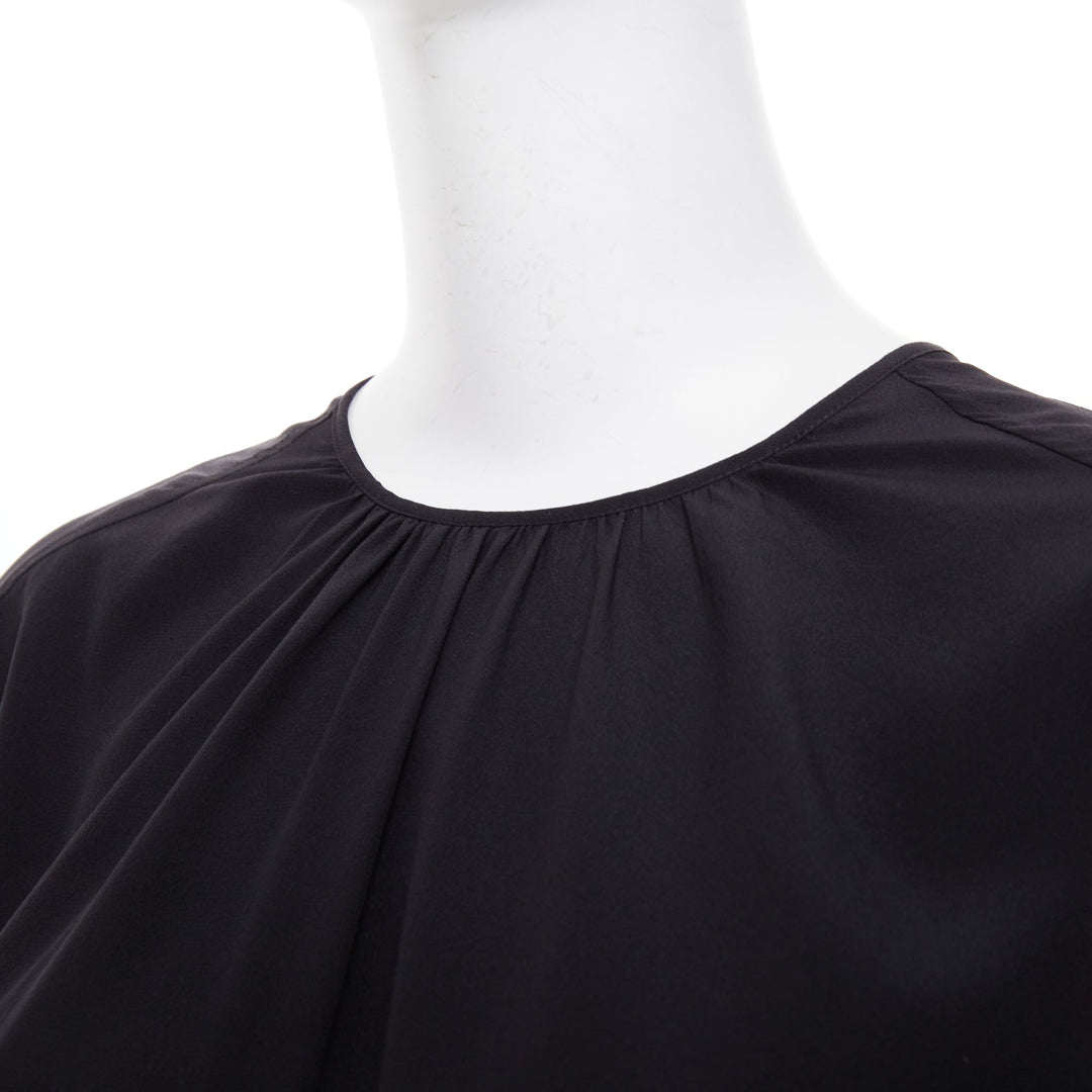 JOSEPH black gathered neck pleated long sleeve casual fluid silk blouse FR32 XXS