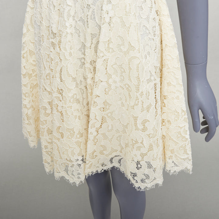 DOLCE GABBANA cream floral lace short sleeve silk lined dress IT40 S