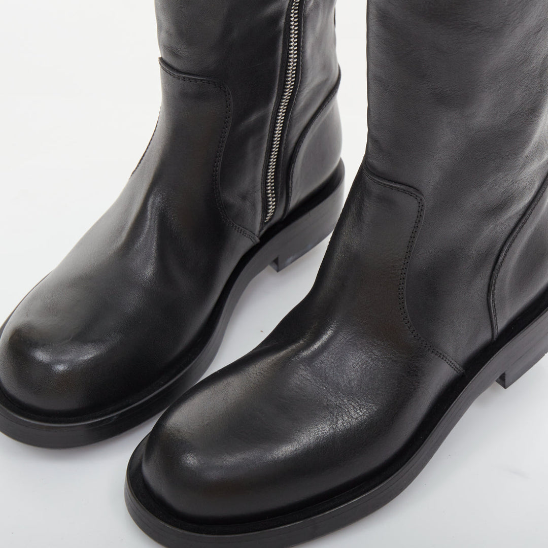 ANN DEMEULEMEESTER black leather silver multi buckles over the knee boots EU38