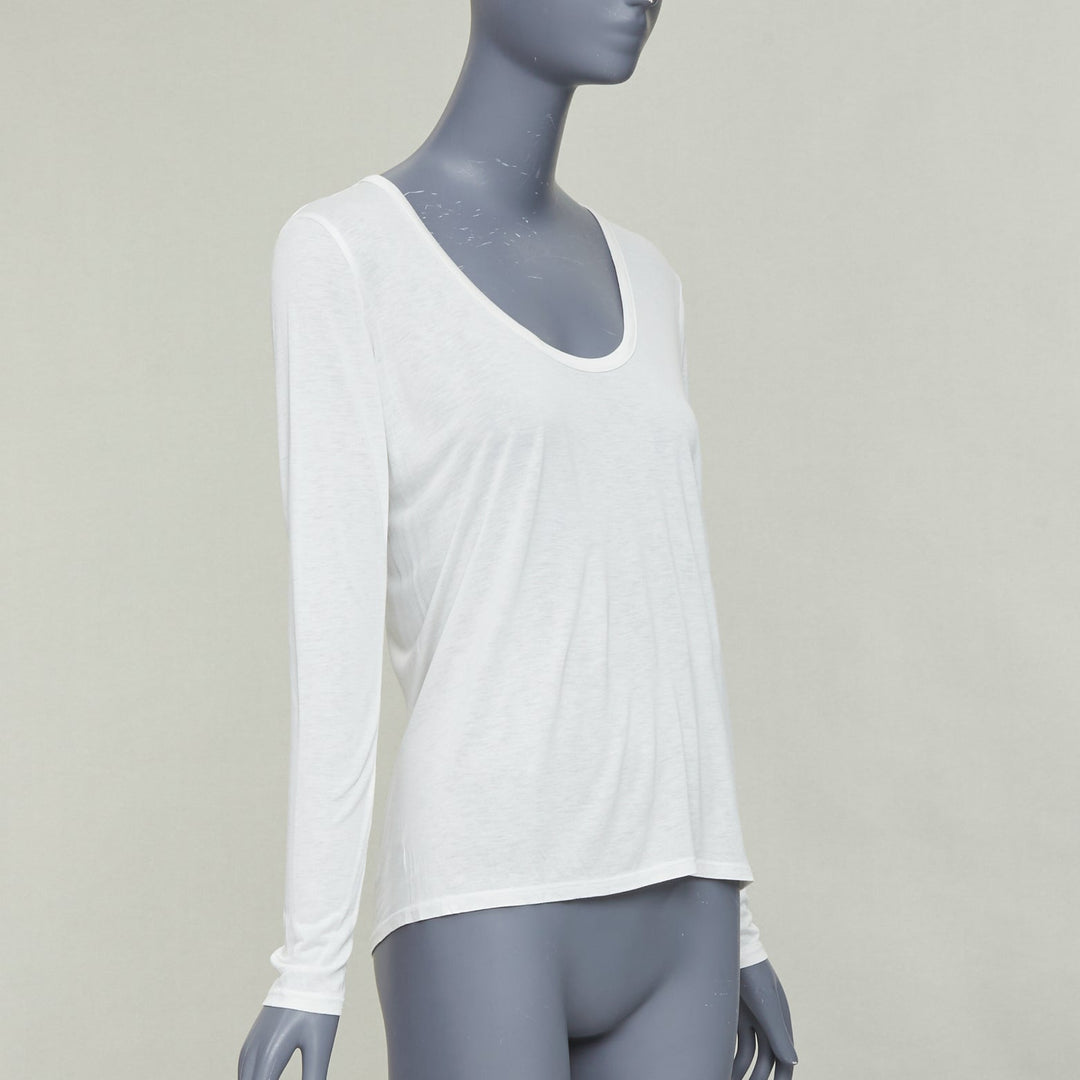 THE ROW cream viscose silk trim scoop neck soft relaxed tshirt XS