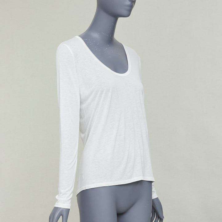 THE ROW cream viscose silk trim scoop neck soft relaxed tshirt XS