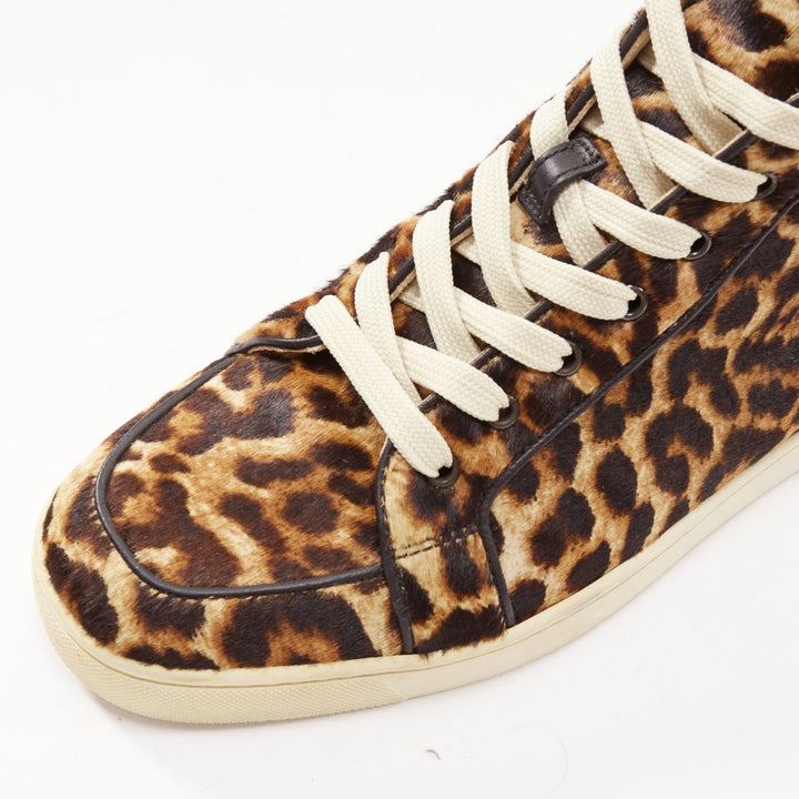 CHRISTIAN LOUBOUTIN Rantus Orlato brown leopard calf hair high top sneakers EU42