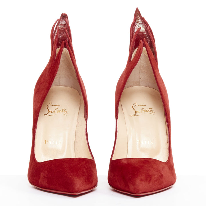 CHRISTIAN LOUBOUTIN Victorina 100 Veau Velours Carmin red suede flame pumps EU38